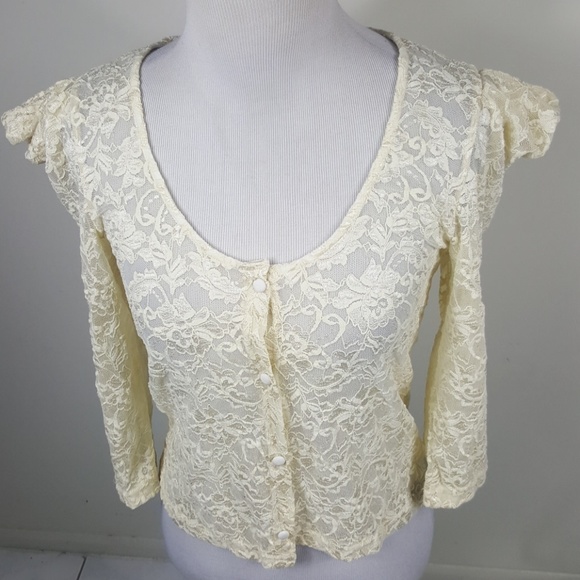 NWOT Vintage Lace Button Down Puffy Shoulder Top - Picture 7 of 8